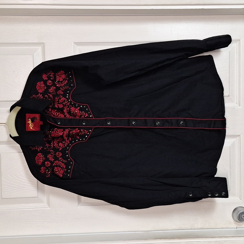 Rodeo Clothing Men's Embroidered Embellished Long Sleeve Snap Western Shirt Sz M